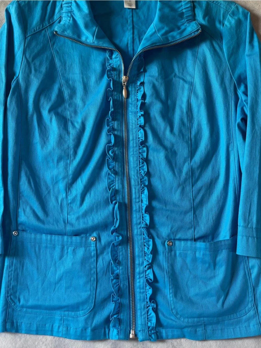 Christopher & Banks Turquoise Ruffle Zip Jacket Utility Cinched Waist M
